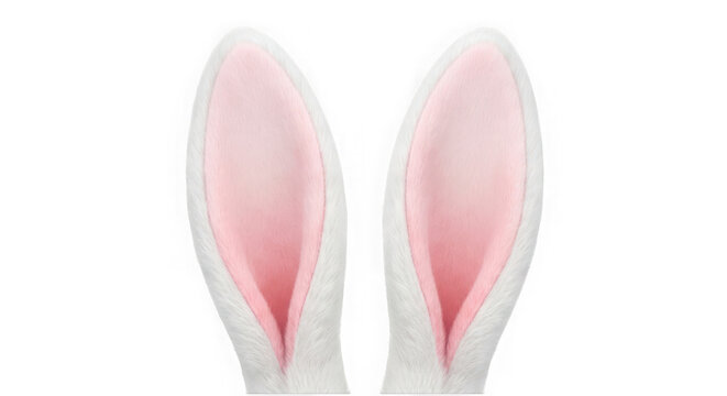 Pair of fluffy white rabbit ears with pink inner texture isolated on transparent background