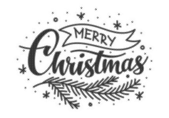 Merry Christmas hand lettering typography with pine branch and snowflakes design transparent background © AbstractZone