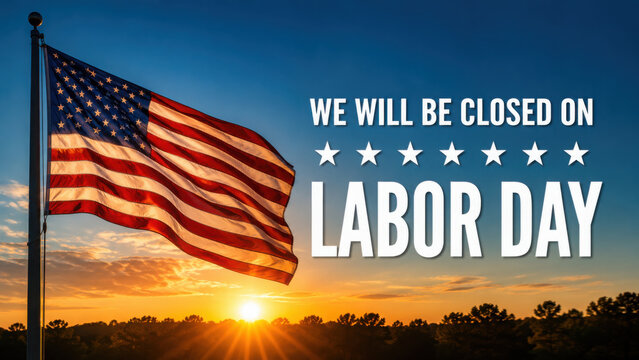 Celebrate labor day with freedom and reflection american flag at sunset