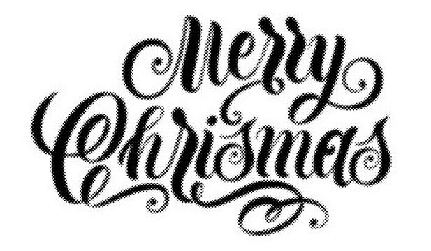 Merry Christmas hand written calligraphy script lettering with retro halftone dot texture effect transparent background