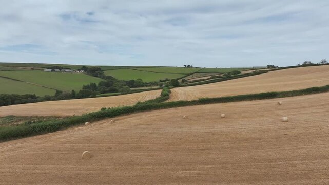 Cornwall Fields and Farms from a drone, Polruan, Cornwall, England