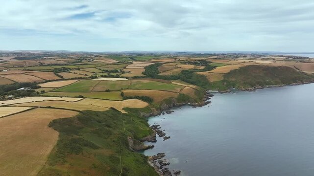 Cornwall Fields and Farms from a drone, Polruan, Cornwall, England