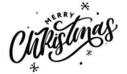 Merry Christmas handlettered calligraphy design with halftone pattern effect isolated on white transparent background © AbstractZone