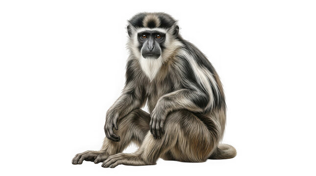 A detailed illustration of a vervet monkey sitting, isolated on transparent background