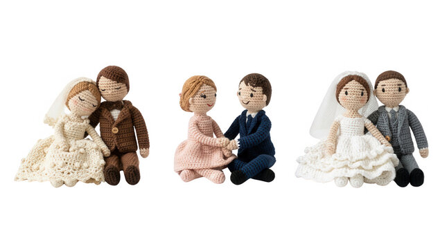 Charming handmade crochet wedding dolls a delightful trio of love figurines perfect for celebrating special moments