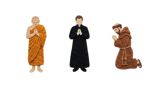 Intricately crafted religious figures of monks priests and friars showcasing detailed embroidery for spiritual inspiration
