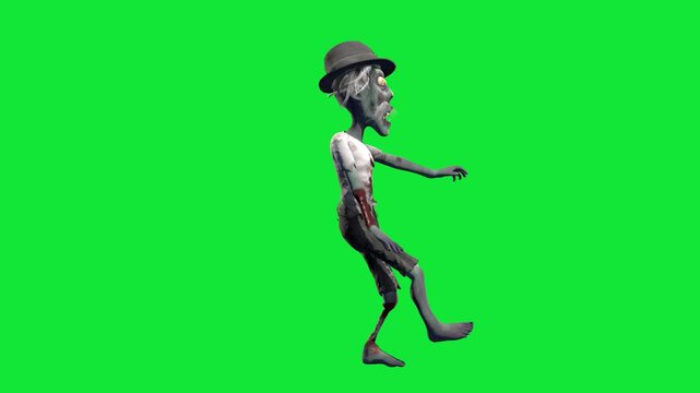 3D Cartoon Zombie Character on Green Screen. Looped Spooky Halloween Animation