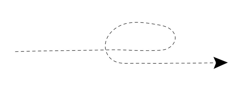 Black dashed line arrow with a loop gesture indicating direction and path for design projects