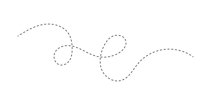 Black dashed line path with curves and loops for design element