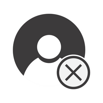 User account icon with a cross mark symbol for deleting or removing a profile profile avatar