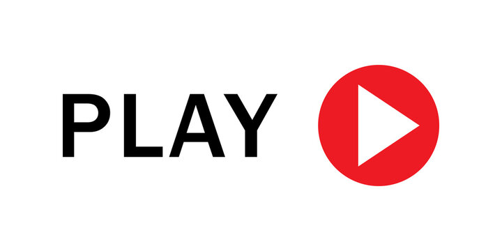 Play button sign with red circle and white triangle symbol next to the word play