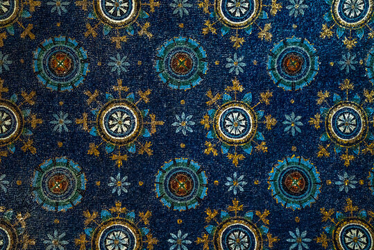Ceiling of the Mausoleum of Galla Placidia in Ravenna, Italy -  Ancient Byzantine Mosaic Interior
