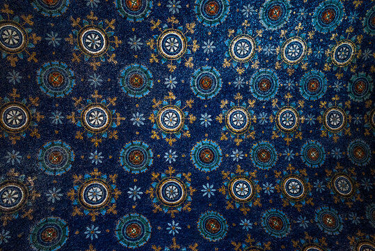 Ceiling of the Mausoleum of Galla Placidia in Ravenna, Italy -  Ancient Byzantine Mosaic Interior