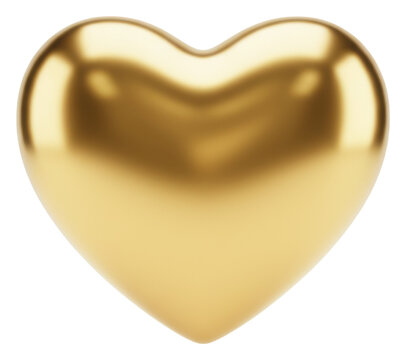Polished 24k gold 3D heart with mirror-like finish, isolated on a transparent background, soft studio light, subtle shadow, embodying luxurious romantic passion