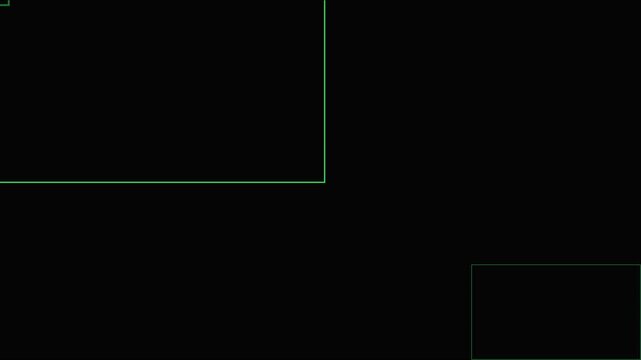 Minimalist green digital interface overlay with geometric rectangles and lines on animation 4k black background