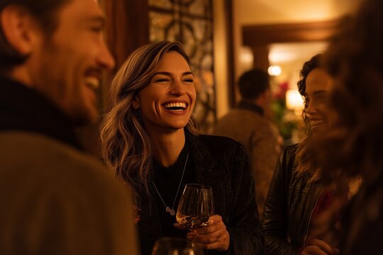 Genuine Laughter at a Vibrant Social Gathering with Friends