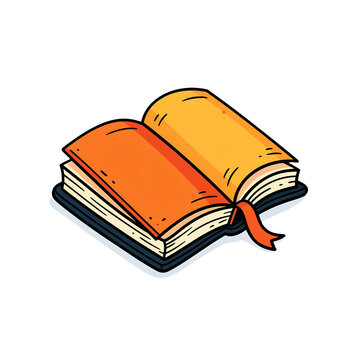 Simple cartoon open book with orange cover and ribbon