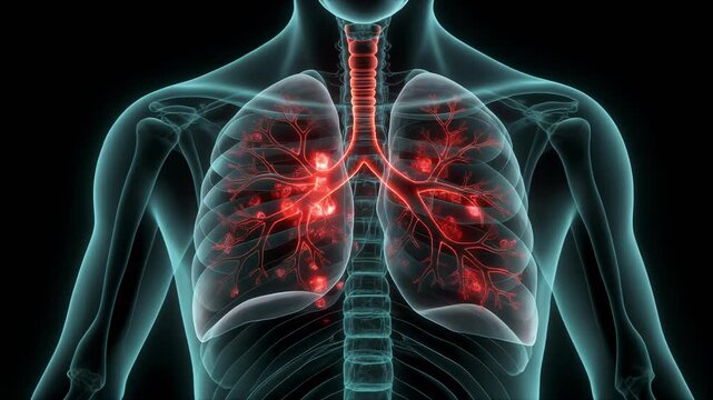 Lung alveoli surrounded by elastin fiber network in microscopic anatomy for medical education