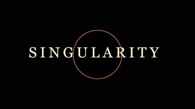 Singularity concept motion with glowing golden circle and minimalist typography on animation 4k black background