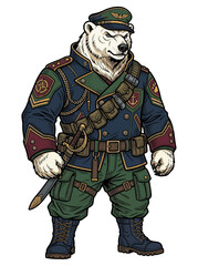 Naklejka premium Anthropomorphic Polar Bear Soldier in Military Uniform