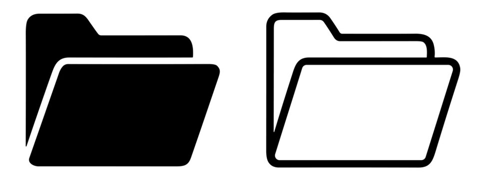black and outline folder icons set open folder symbols for documents and organization transparent background