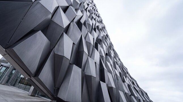 Modern Geometric Architecture Facade with 3D Textured Panels
