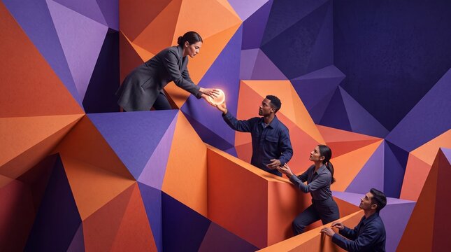Business Team Collaborating and Passing Glowing Light Concept