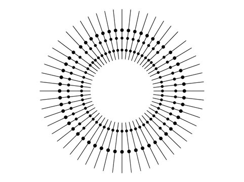 Abstract Geometric Radial Pattern with Concentric Circles and Linear Nodes on White Background