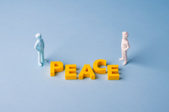Peace, negotiation and conflict resolution concept with two people