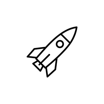 Simple line art icon of a space rocket launching