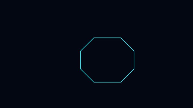 Minimalist cyan octagon shape pulsing animation on dark 4k background, neon