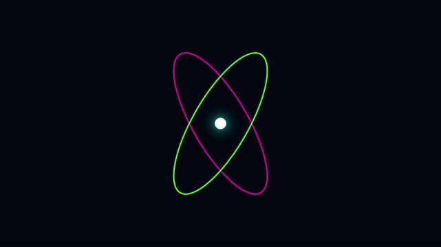 Neon atom model animation with rotating orbital rings for science and technology concepts 4k physics