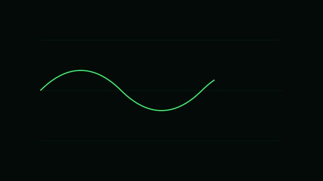 Minimalist green sine wave animation loop, abstract digital oscilloscope signal for science and technology presentations 4k