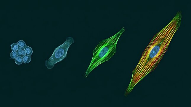Fluorescence microscopy image showing various microorganisms in glowing green