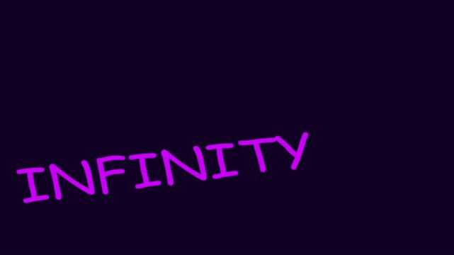 Animated infinity text sign glowing purple neon effect on dark animation 4k background