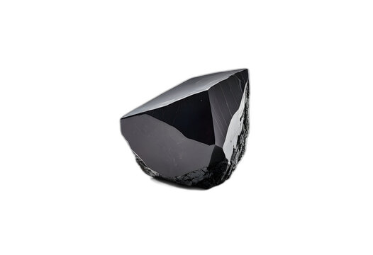 Polished black hematite crystal specimen isolated on white