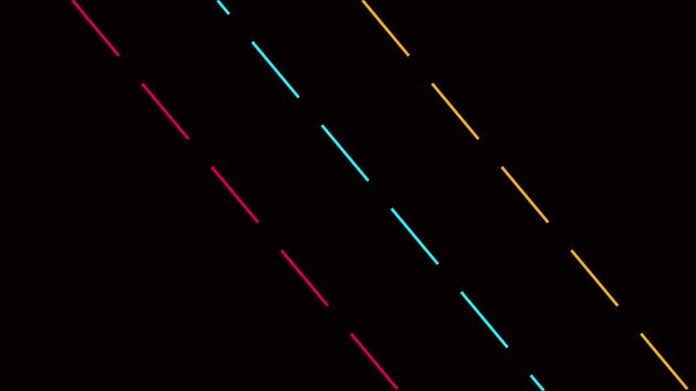 Neon dashed lines motion background, abstract colorful diagonal stripes animation 4k