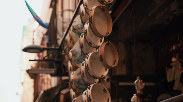Tambourine musical instruments and souvenirs of the city of Naples