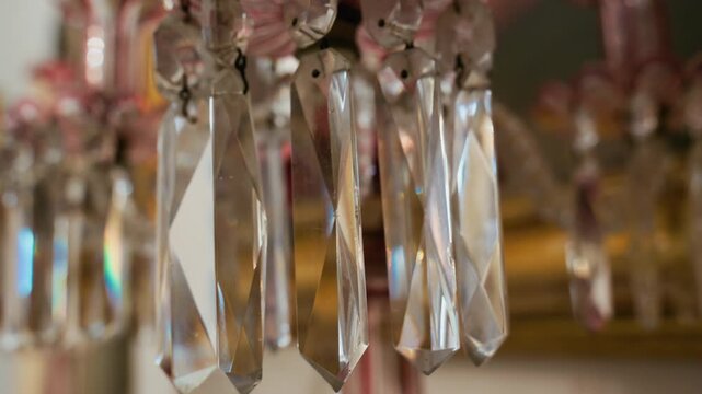Decorations on an antique reflective glass chandelier