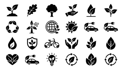 Obraz premium Eco Friendly Icons Set Nature Sustainability Renewable Energy Symbols
