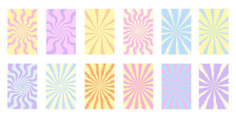 Cool Sun Rays Groovy Posters Set. Vector Psychedelic Swirl Shine Textures. © t1m0n344