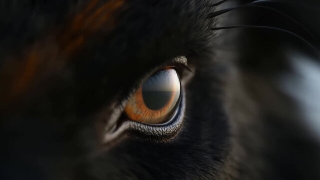 Buffalo Eye in CloseUp Showing Dark Fur and Curved Eyelashes