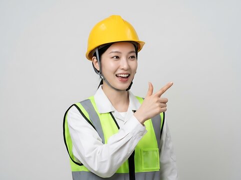 Female Construction Worker Pointing for Labor Day Professional Work