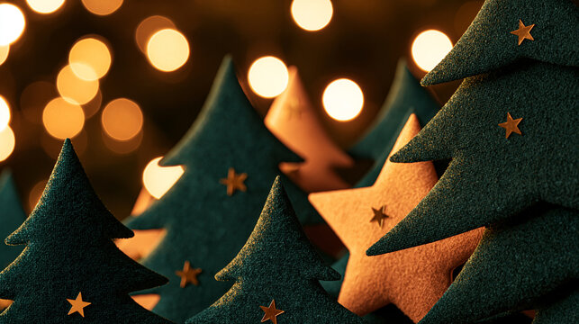 Handmade Christmas Tree Decorations with Warm Bokeh Lights