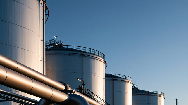 Industrial Oil Refinery Storage Tanks and Metal Pipelines
