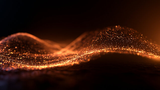 Abstract Golden Particle Wave Glowing in Dark