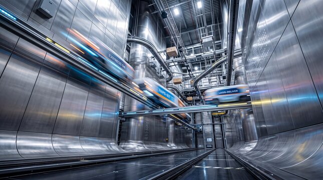 Automated High Speed Transport Pods Moving in Futuristic Tunnel