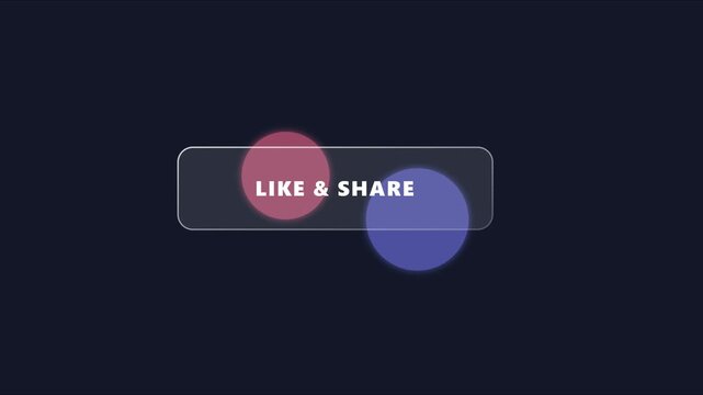 Like and share social media button overlay with modern glassmorphism for digital engagement animation 4k