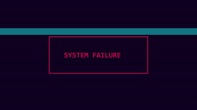 System failure glitch text animation with retro digital distortion effect and cyberpunk aesthetic 4k