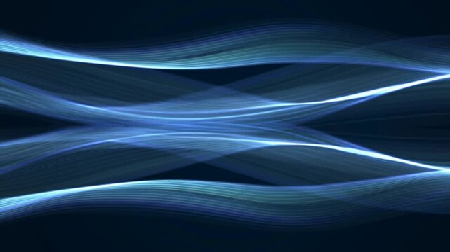 Abstract blue light waves arranged as layered lines on a dark background